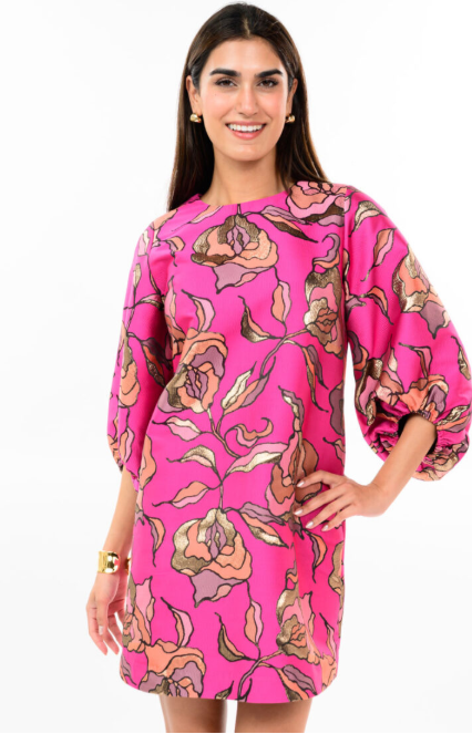 Ivy Jane Metallic Brocade Dress in Pink