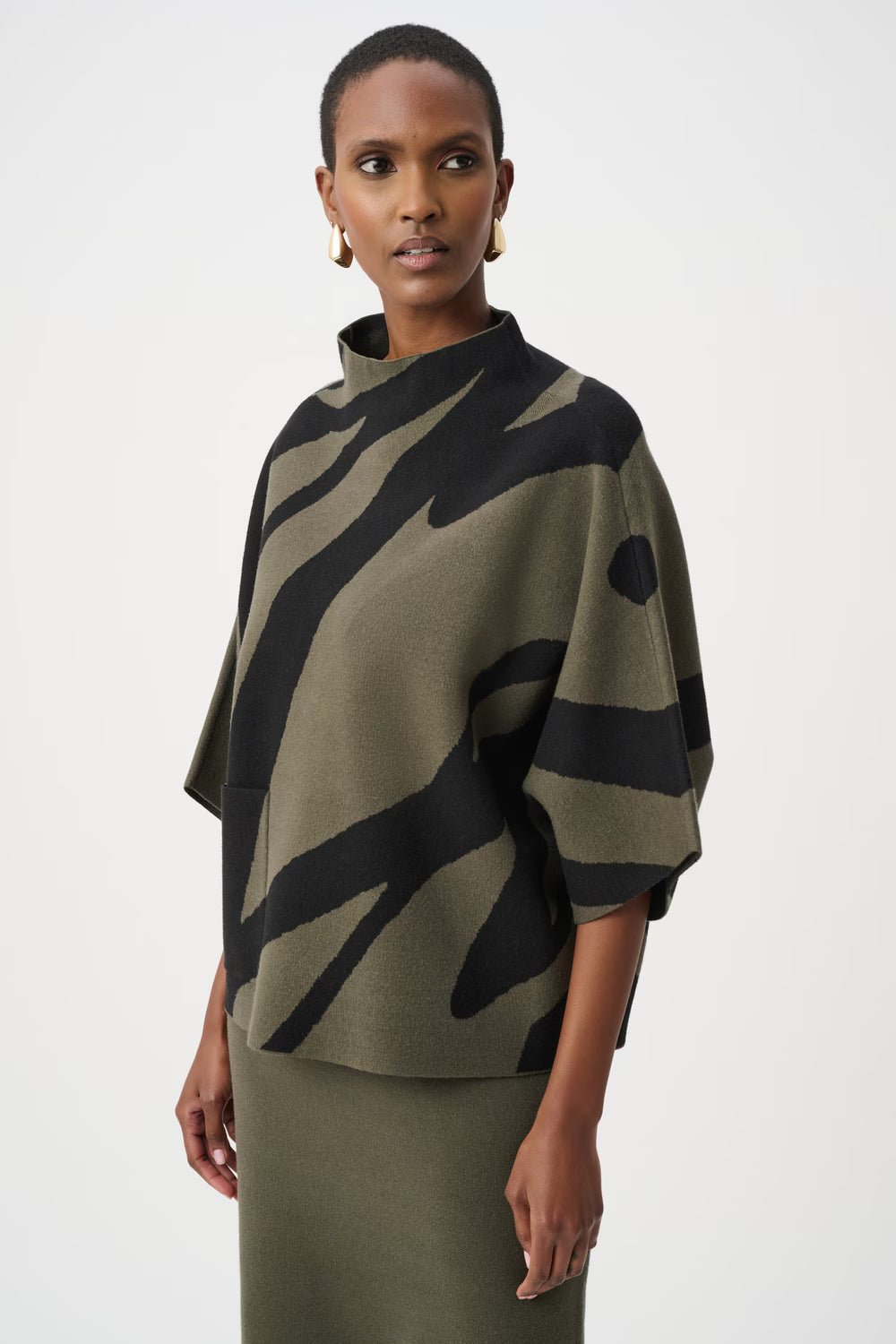 Joseph Ribkoff Mock Neck Abstract Pullover in Green