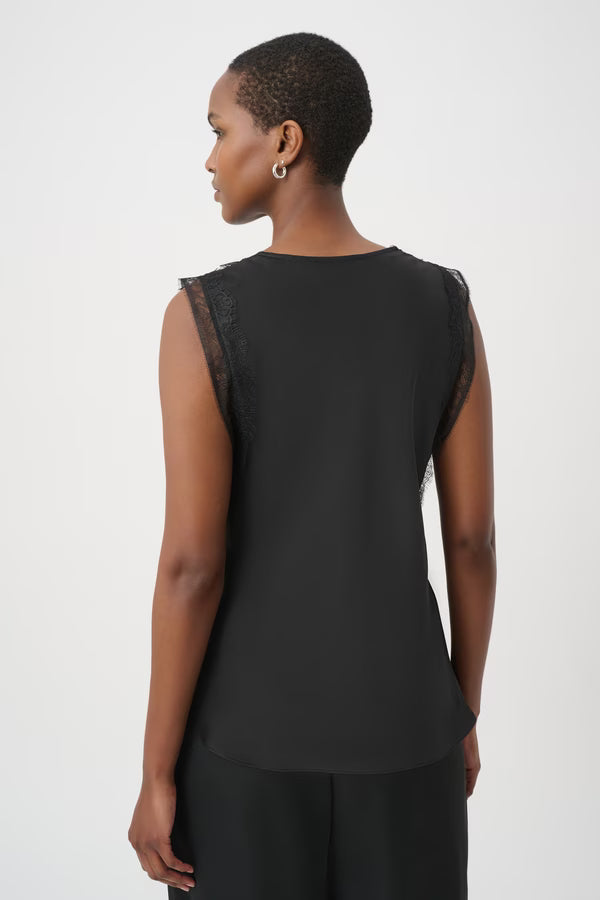 Joseph Ribkoff Lace Trim V-neck Pullover in Black