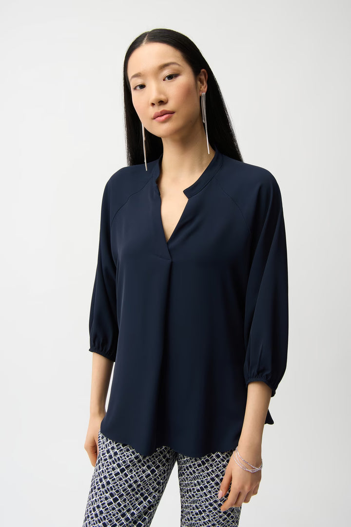 Joseph Ribkoff Mock Neck Puff-sleeve Pullover in Midnight Blue