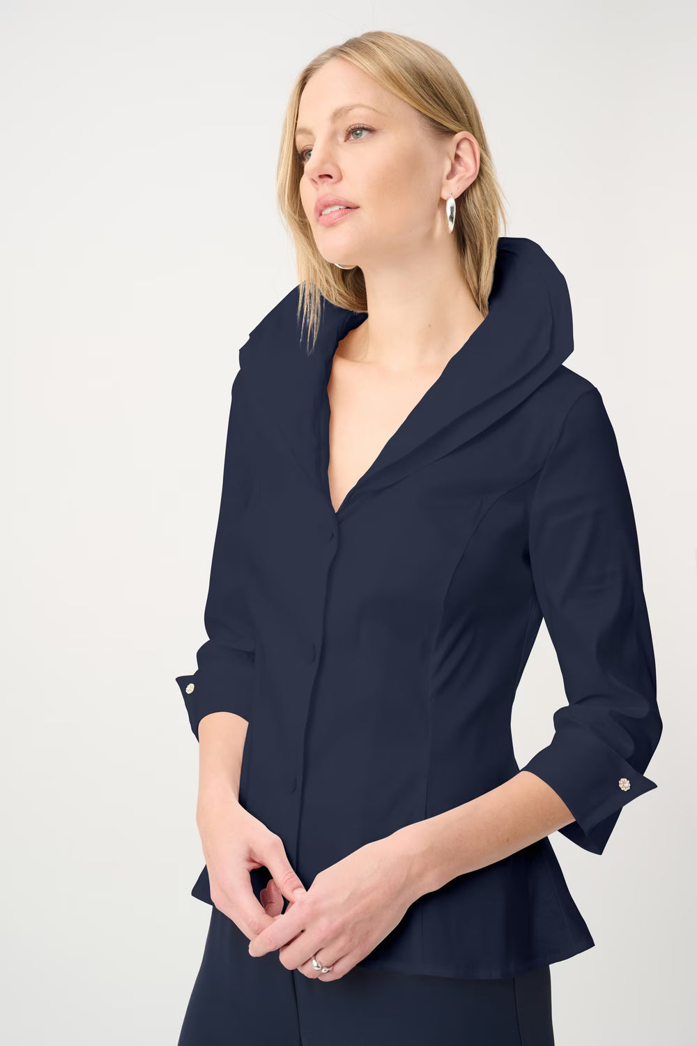 Joseph Ribkoff Classic Chic Button Closure Blouse in Midnight Blue