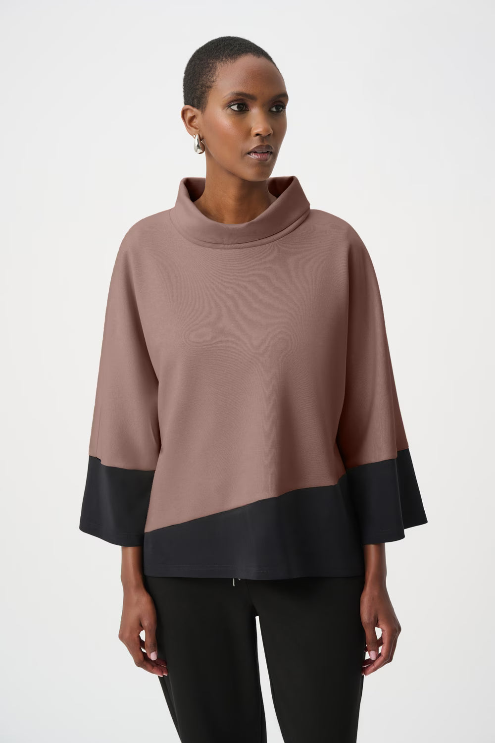 Joseph Ribkoff Color-block Cowl Neck Pullover in Mink/Black
