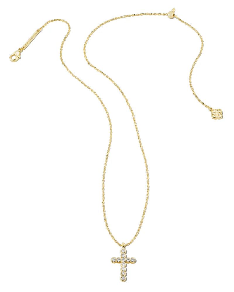 Kendra Scott Cross Gold Pendant Necklace in White Crystal