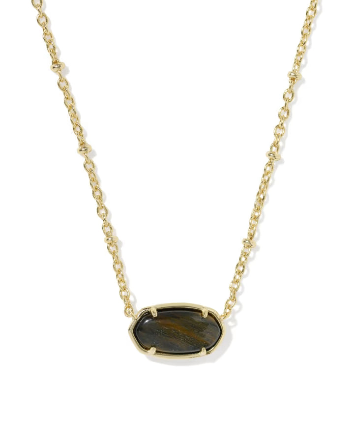 Kendra Scott Tiger Striped Elisa Gold Short Pendant Necklace in Dark Brown Hawk's Eye