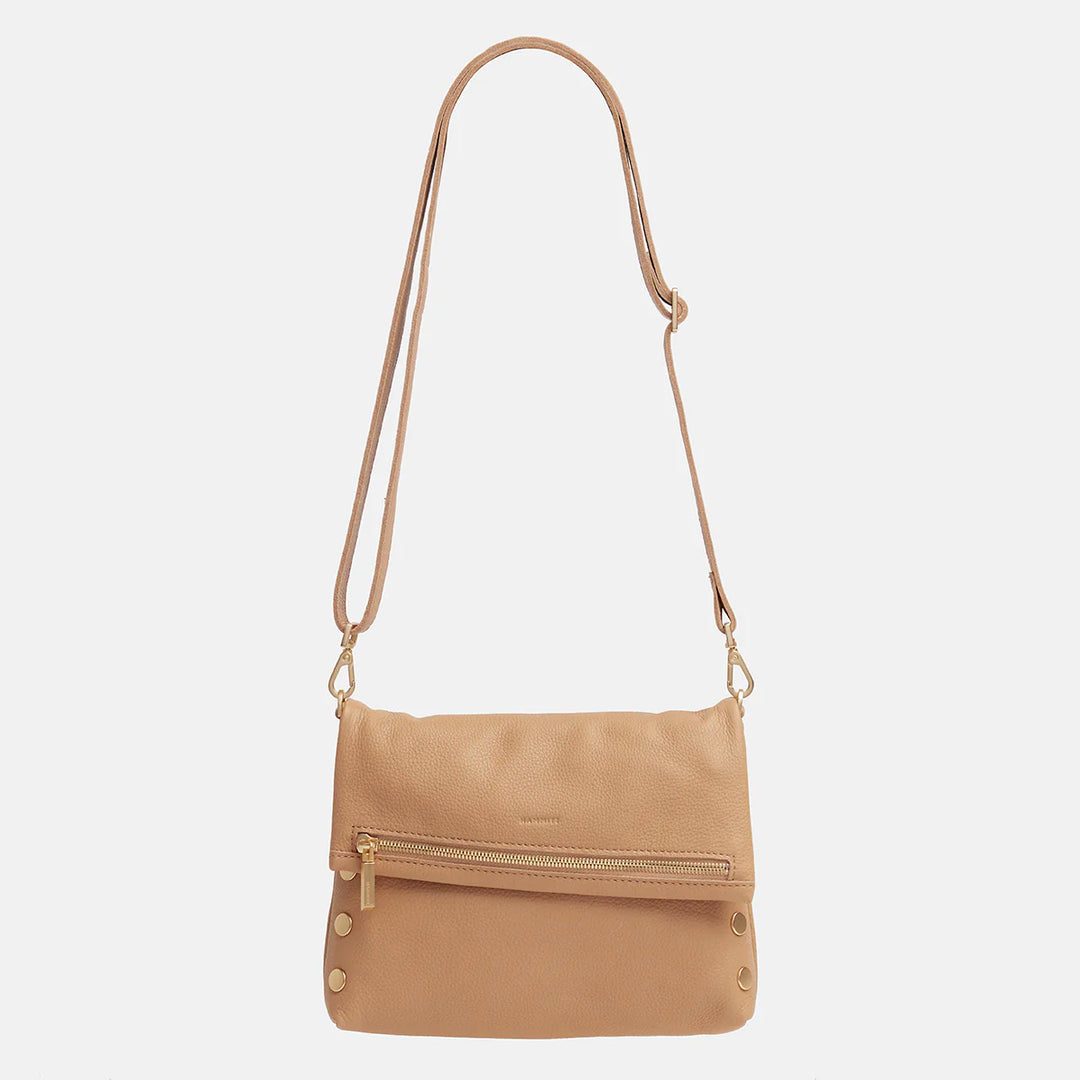 Hammitt VIP Med Zippered Leather Crossbody Clutch in Toast Tan