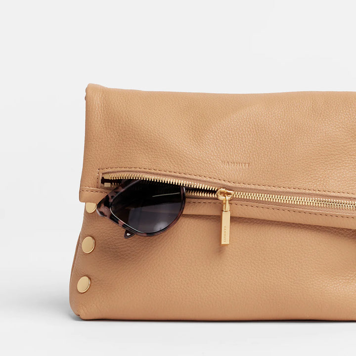 Hammitt VIP Med Zippered Leather Crossbody Clutch in Toast Tan