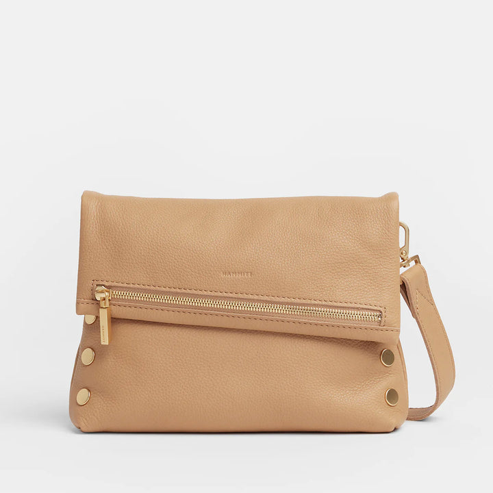 Hammitt VIP Med Zippered Leather Crossbody Clutch in Toast Tan