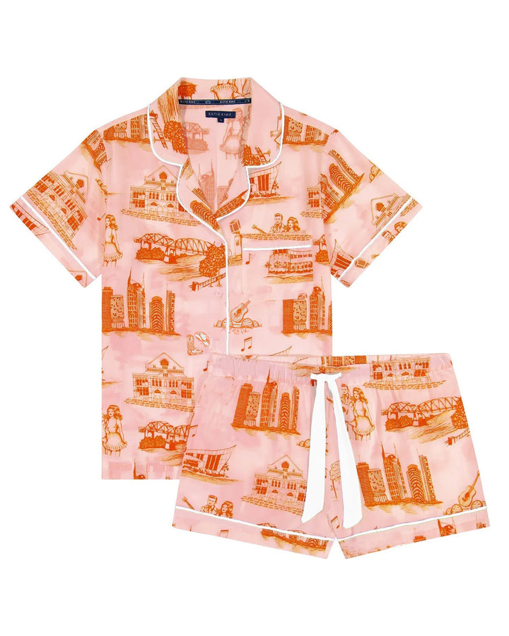 Katie Kime Nashville Toile Pajama Shorts Set in Pink