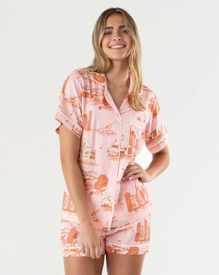 Katie Kime Nashville Toile Pajama Shorts Set in Pink