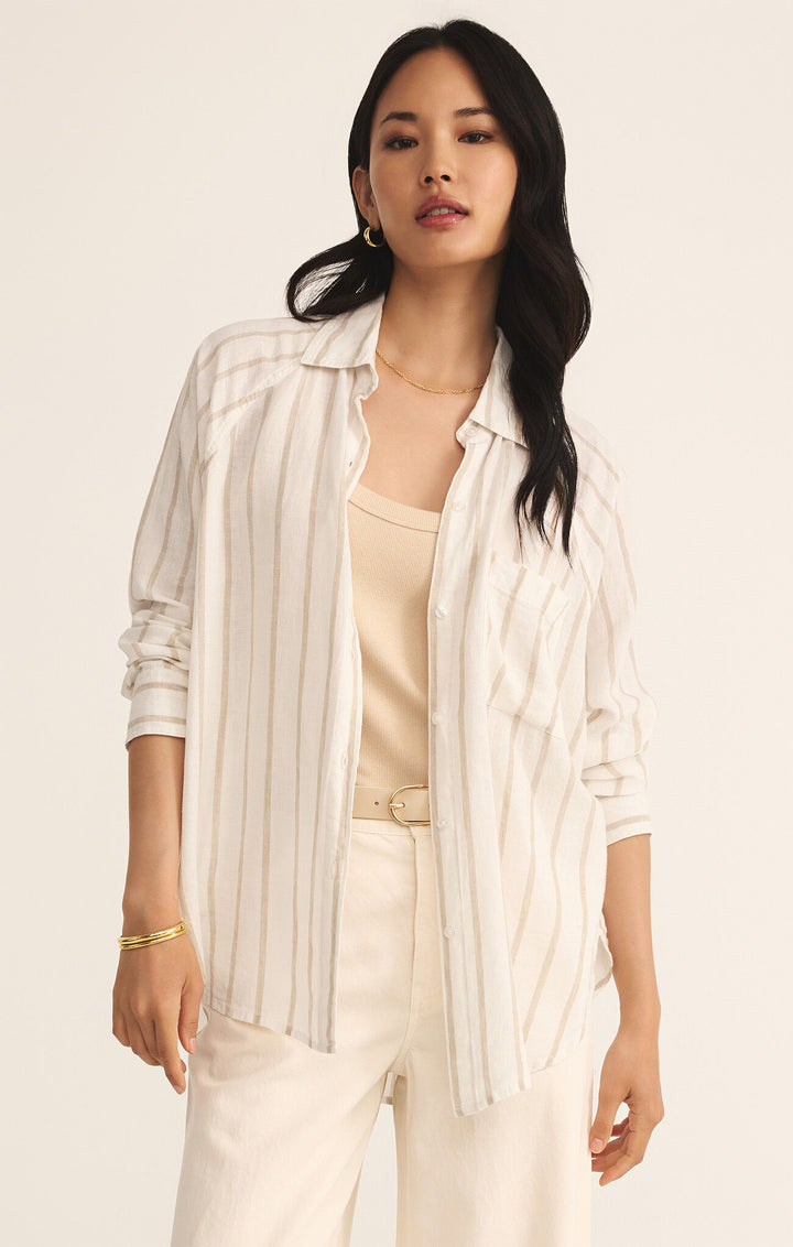 Z Supply Perfect Linen Stripe Top in Cement