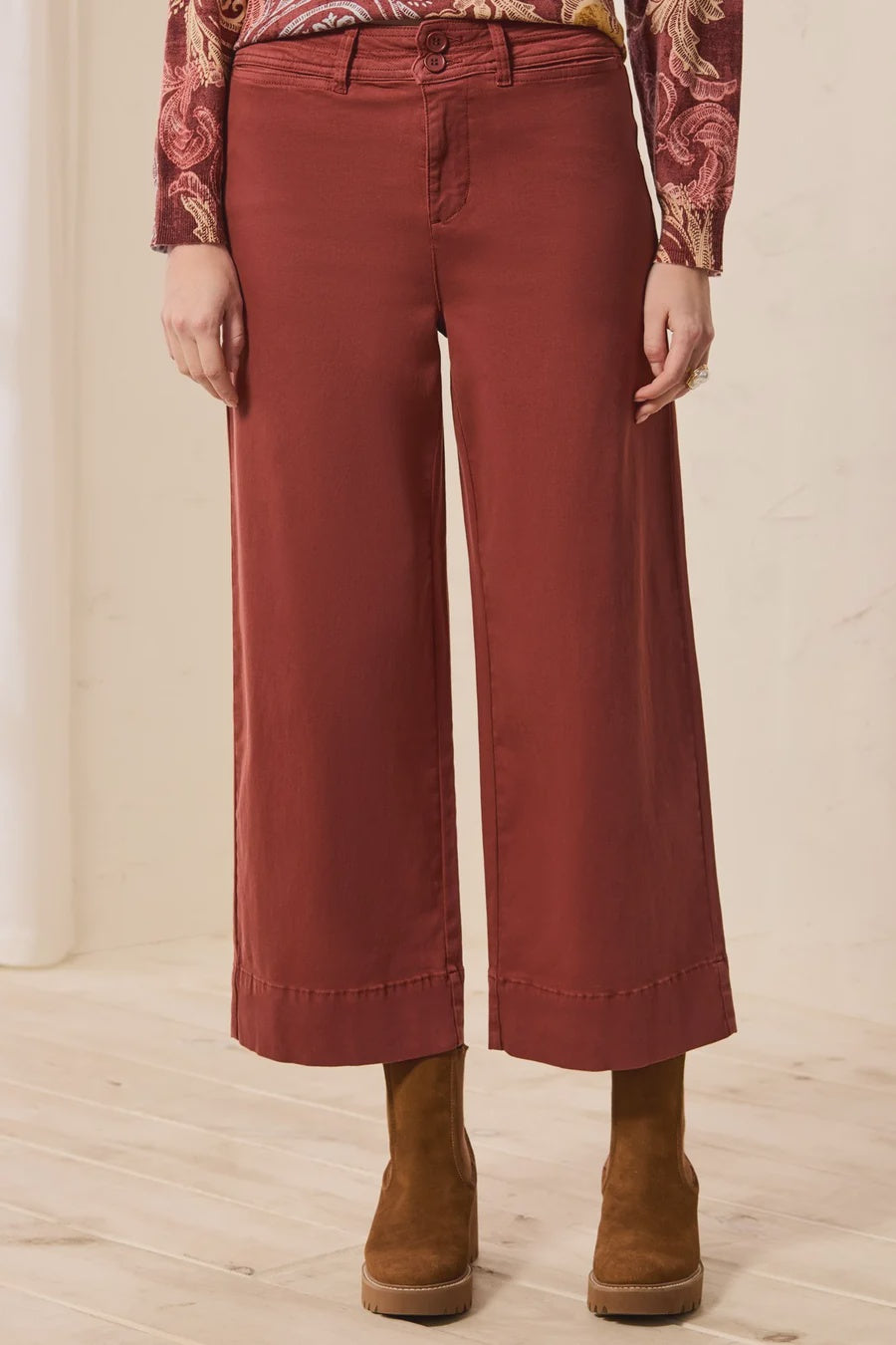 Tribal Comfort Stretch High Rise Palazzo Pants in Henna