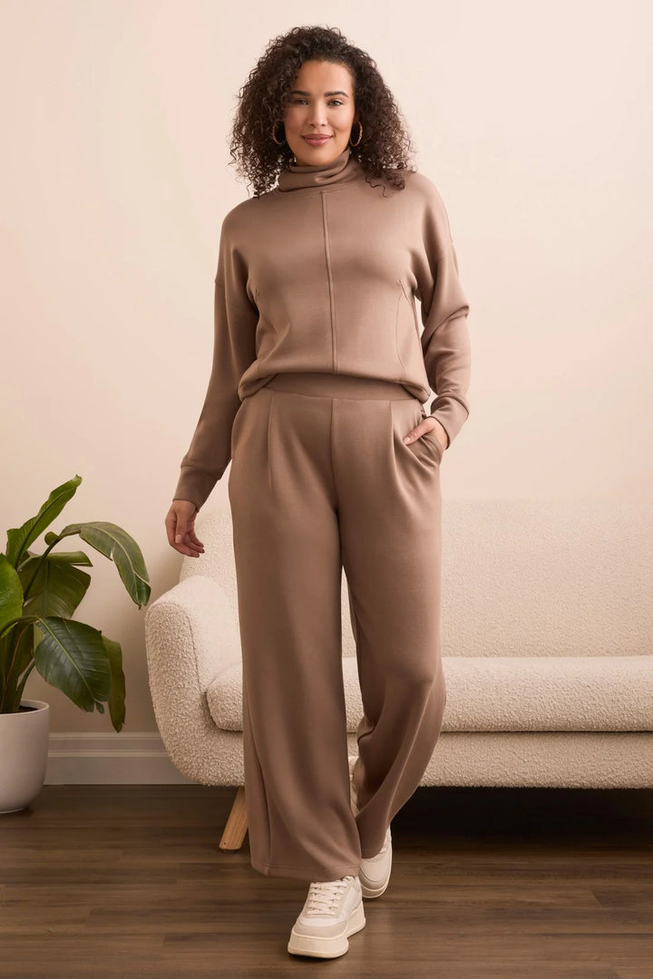 Tribal Techno Lux Wide Leg Pull-On Pants in Fossil