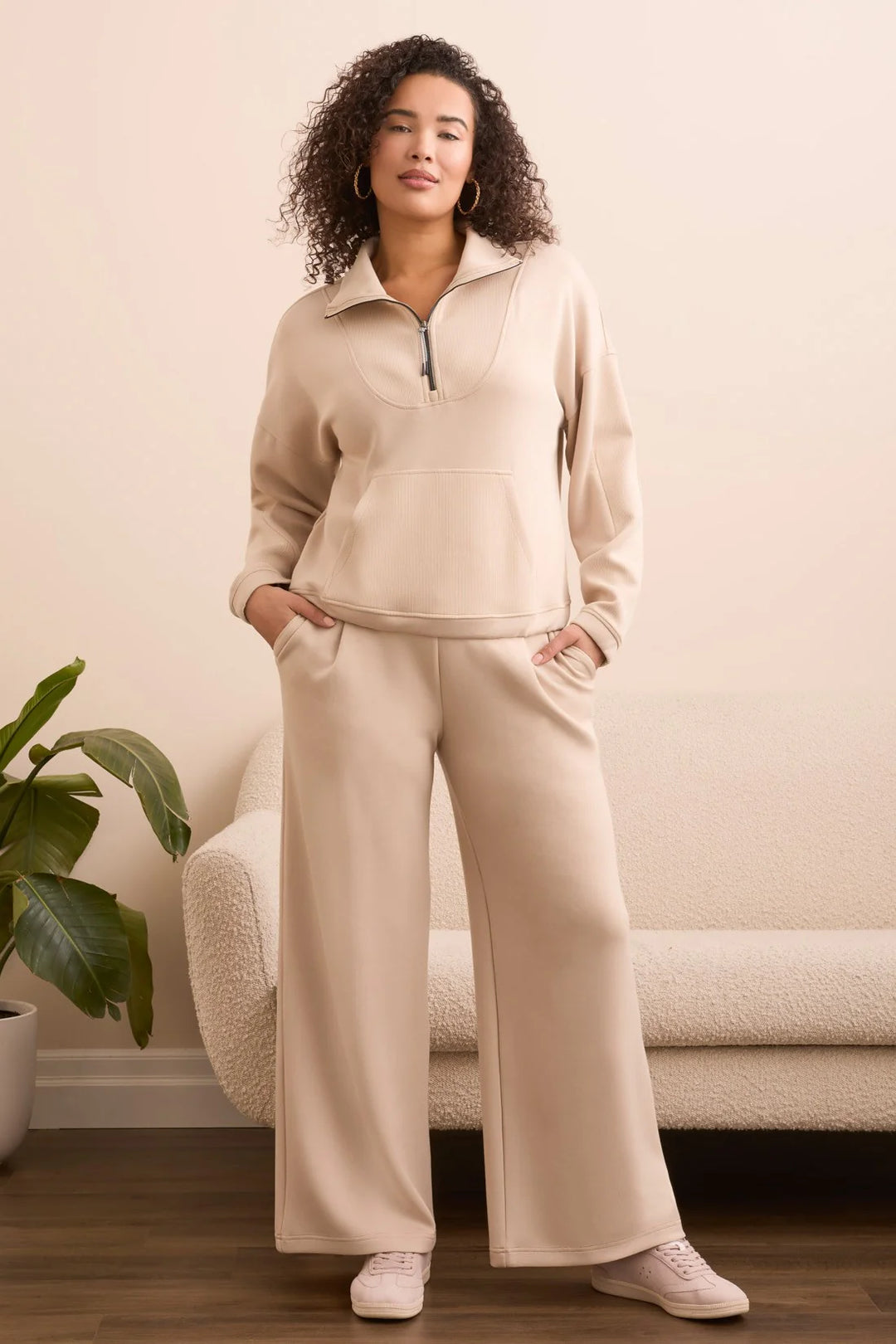 Tribal Techno Lux Zip-Accent Mock Neck Sweater in Moonstone