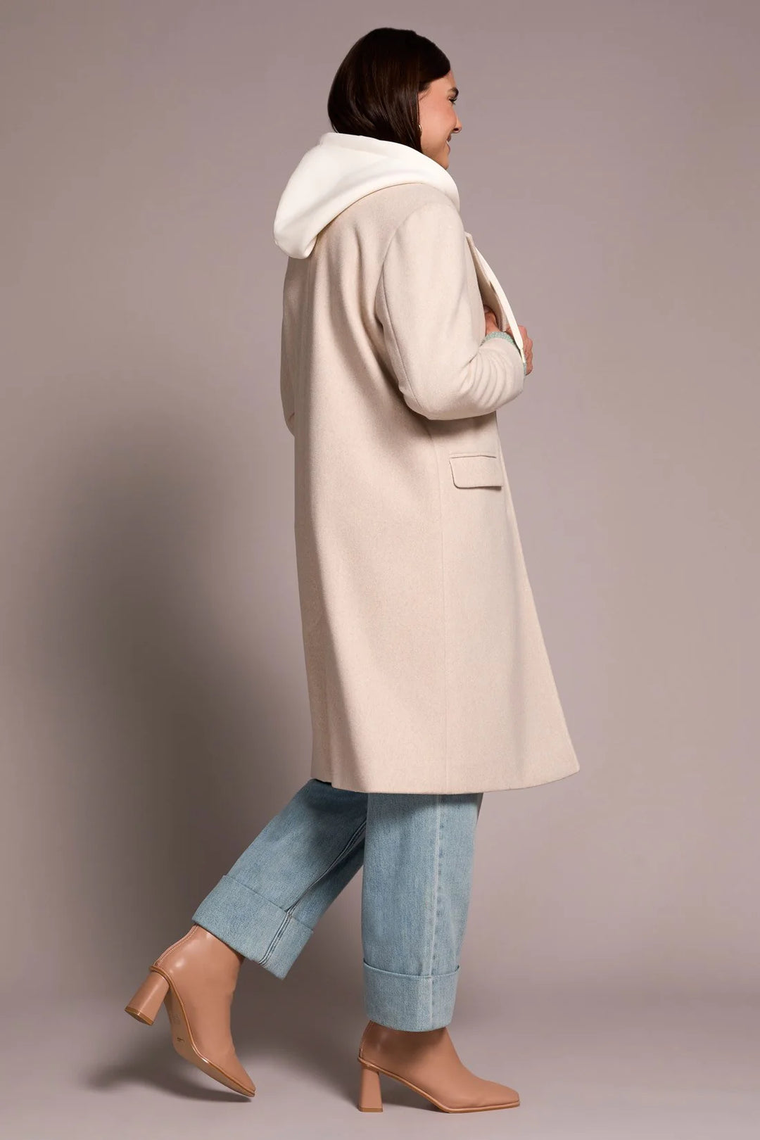 Tribal Ultra-Soft knit Coat With Removable Fooler Hoodie in Oatmeal