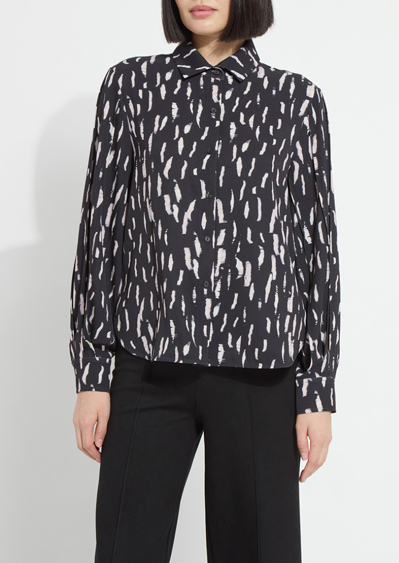 Lysse Elizabeth Pleated Balloon Sleeve Shirt in Winter Black Shadow