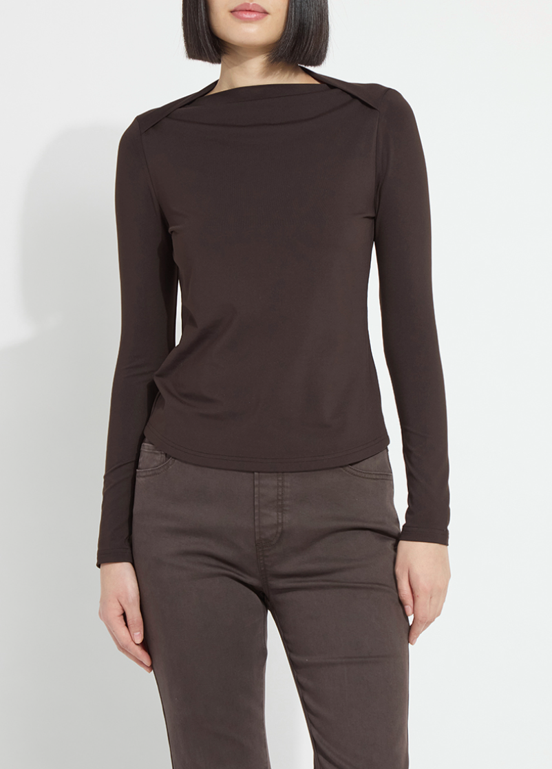 Lysse Electra Crossed Boat-Neck Top in Double Espresso