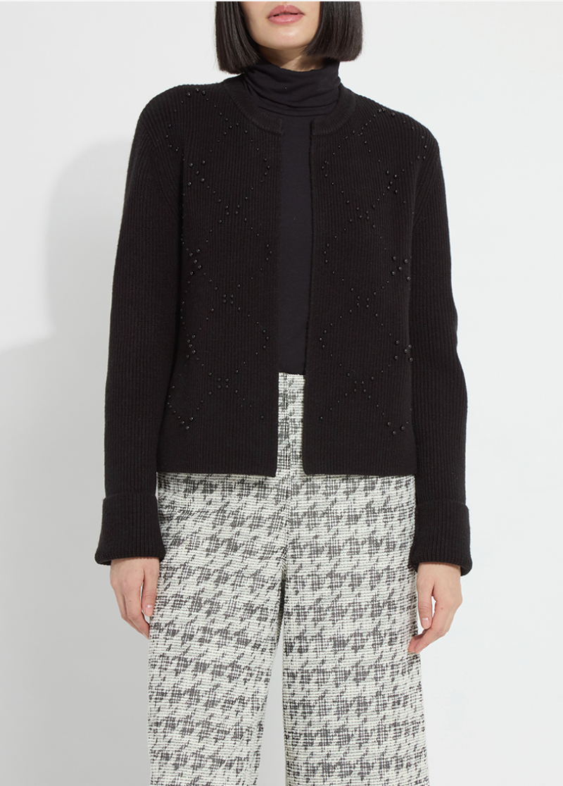Lysse Calliope Pearl Embellished Cardigan in Black