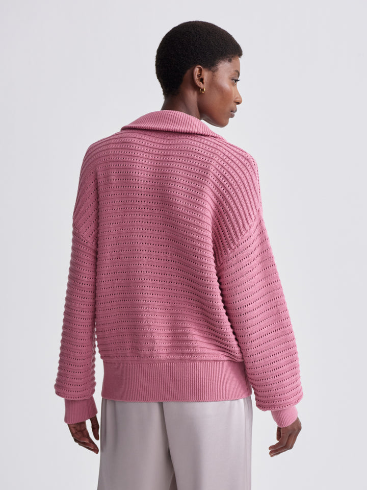 Varley Tara Pointelle Half Zip Knit in Foxglove