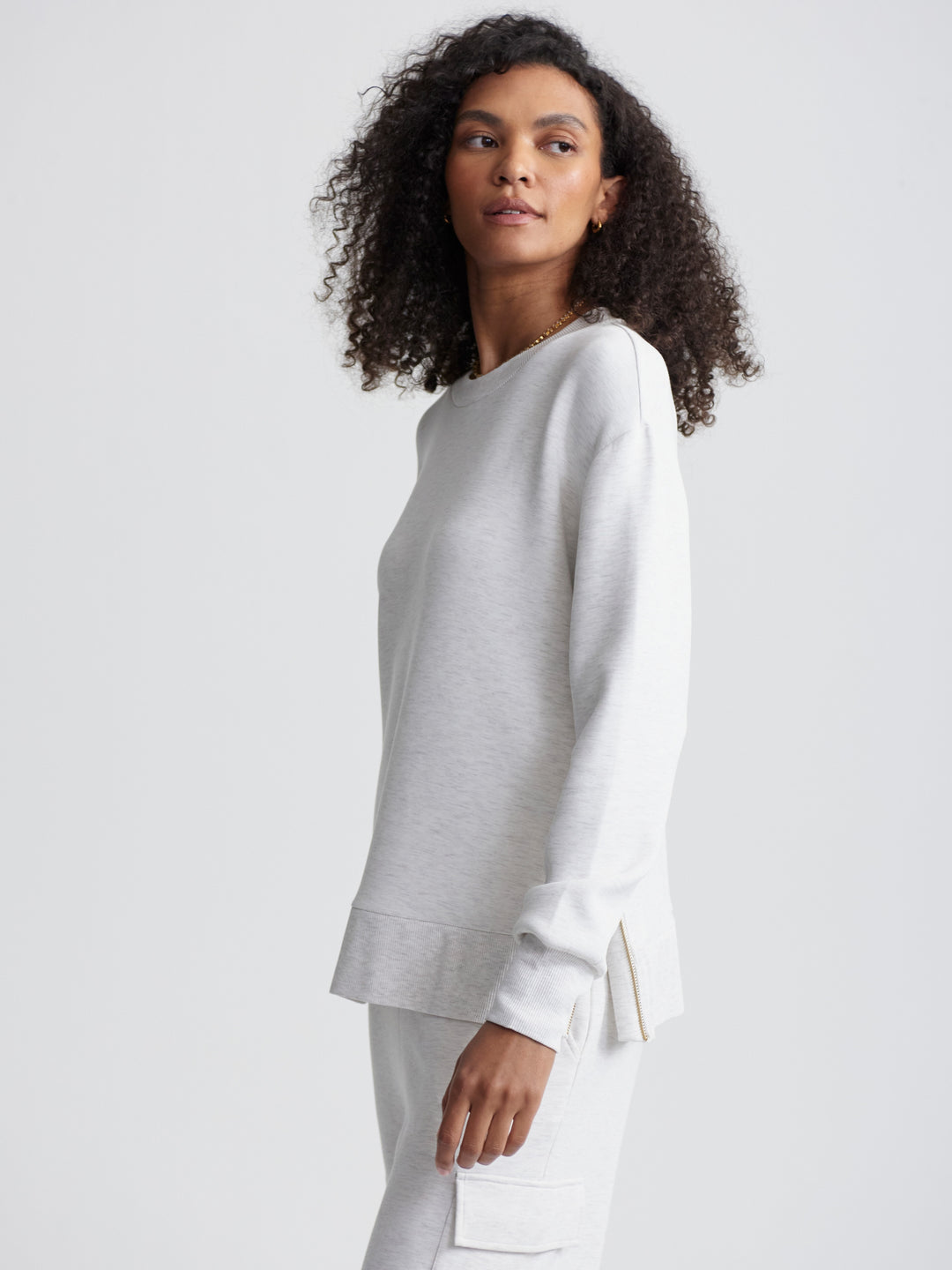 Varley Gabriella Sweat in Ivory Marl