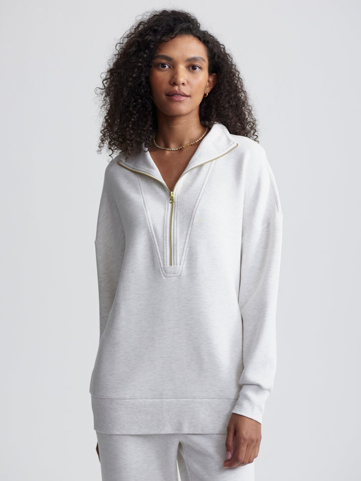 Varley Masie Longline Sweat in Ivory Marl