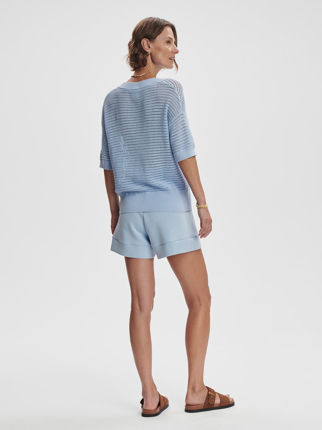 Varley Callie Knit Top in Cashmere Blue