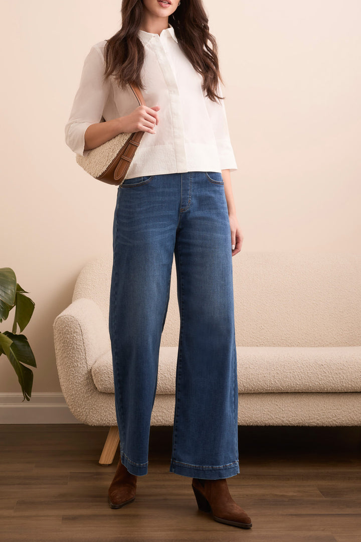 Tribal Audrey Comfort Stretch Pull-On Wide Leg Jeans in Faded Blue
