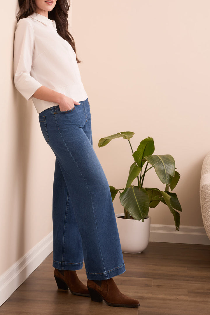 Tribal Audrey Comfort Stretch Pull-On Wide Leg Jeans in Faded Blue