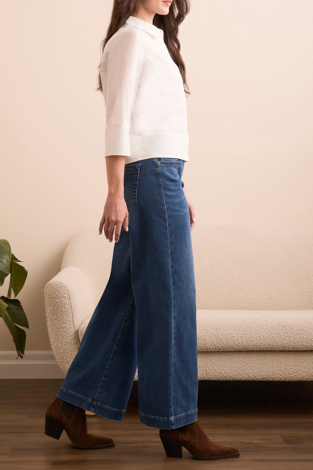 Tribal Audrey Comfort Stretch Pull-On Wide Leg Jeans in Faded Blue