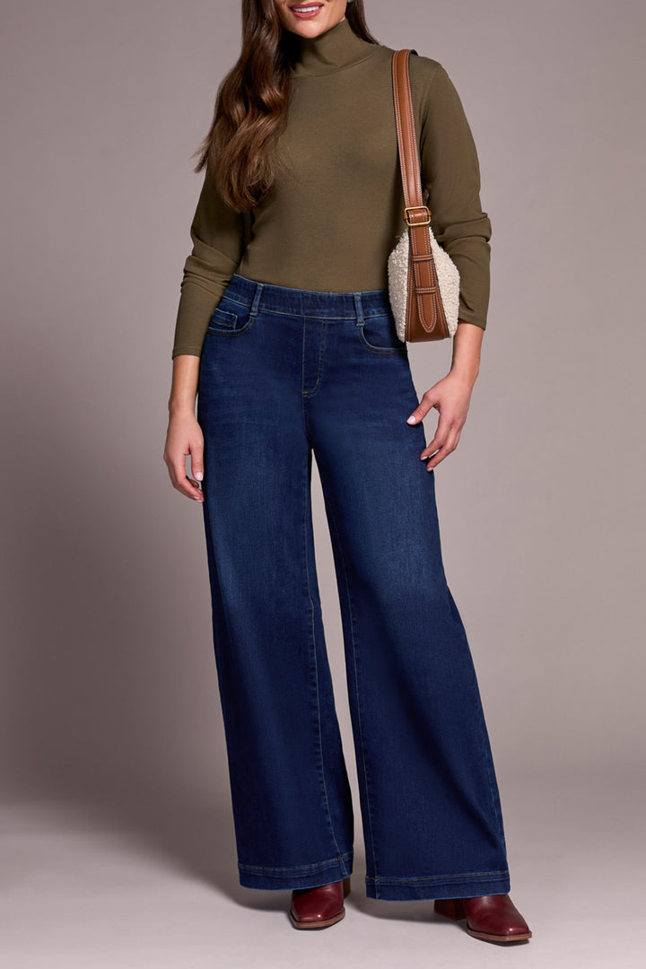 Tribal Audrey Comfort Stretch Pull-On Wide Leg Jeans in Dark Knight