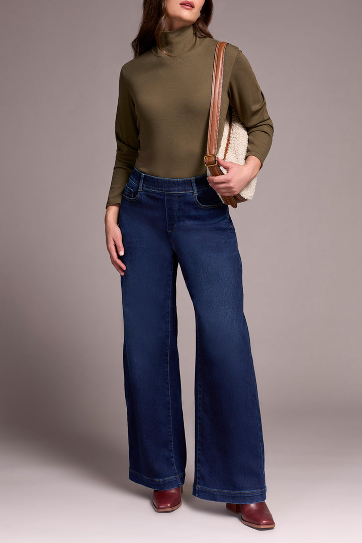 Tribal Audrey Comfort Stretch Pull-On Wide Leg Jeans in Dark Knight