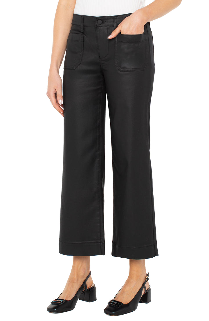 Liverpool Los Angeles Wide Leg Patch Pocket Trouser in Black Coated