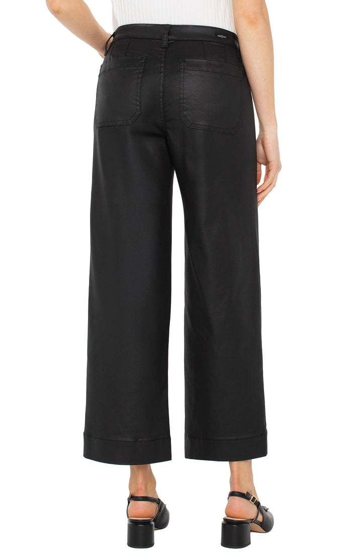 Liverpool Los Angeles Wide Leg Patch Pocket Trouser in Black Coated