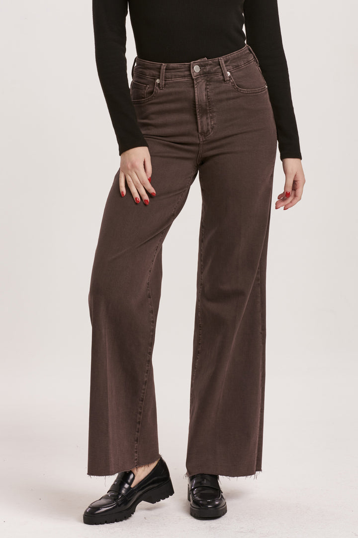 Dear John Fiona Super High Rise Wide Leg Jean in Mocha Brown