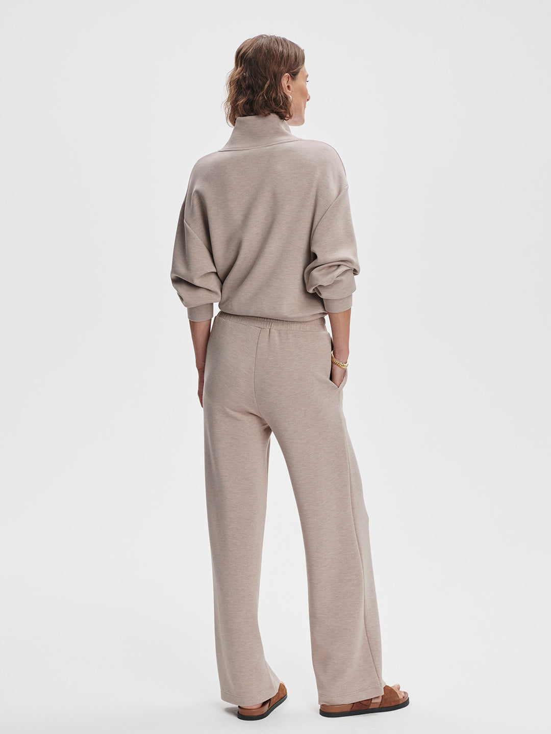 Varley The Wide Leg Pant 30" in Taupe Marl