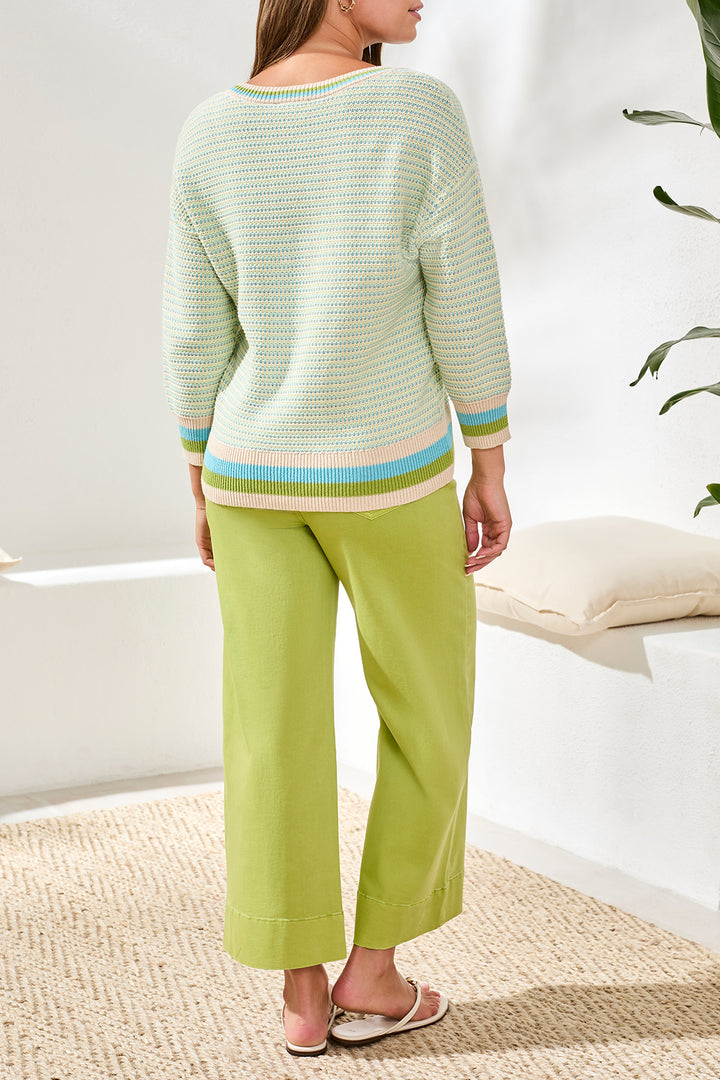 Tribal Quarter Sleeve Scoop Neck Sweater in Mintleaf