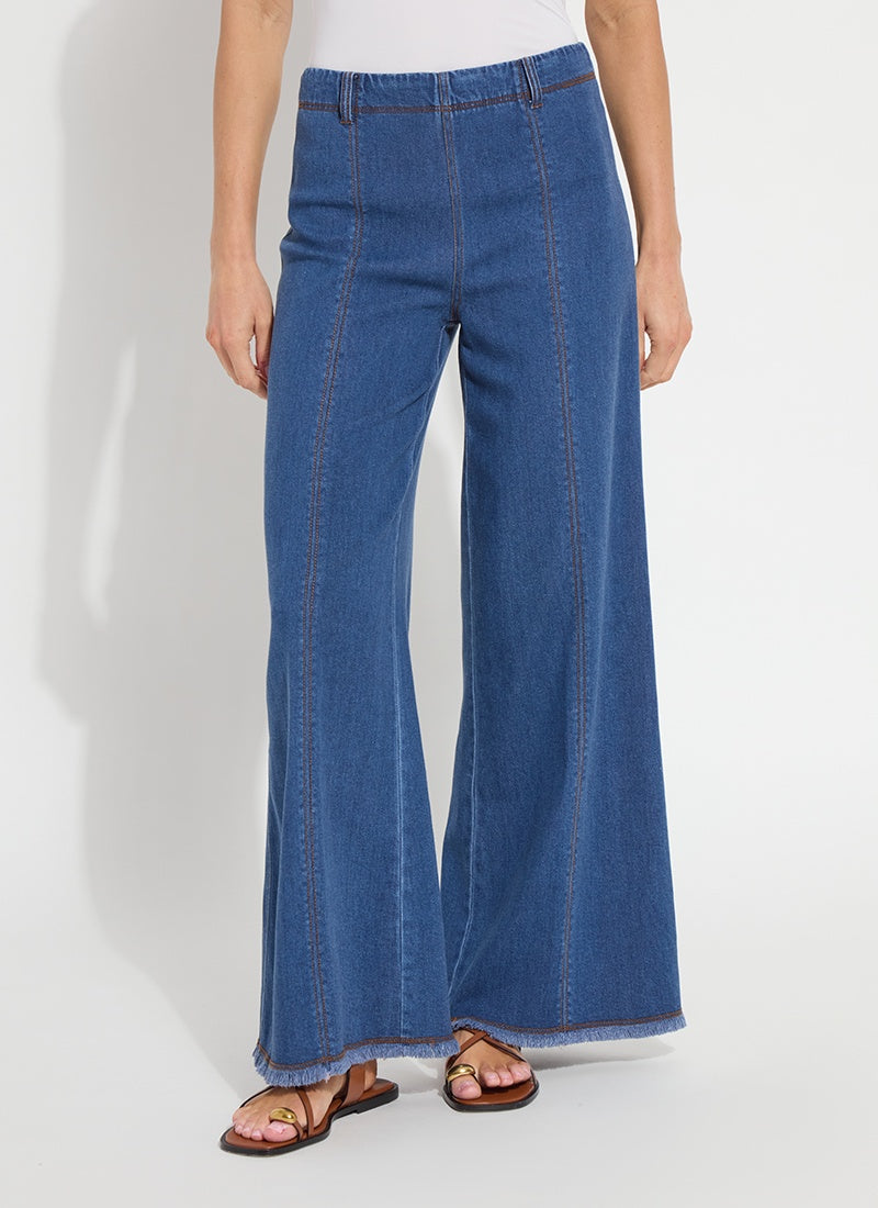 Lysse Irabella Fringed Wide Leg Denim in Mid Wash