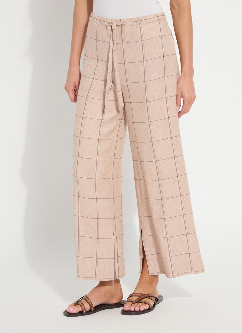 Lysse Nixie Drawstring Linen Wide Leg Pant in Isla Check