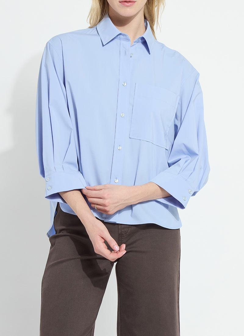 Lysse Enid Oversized Cropped Shirt in Forget Me Not Blue