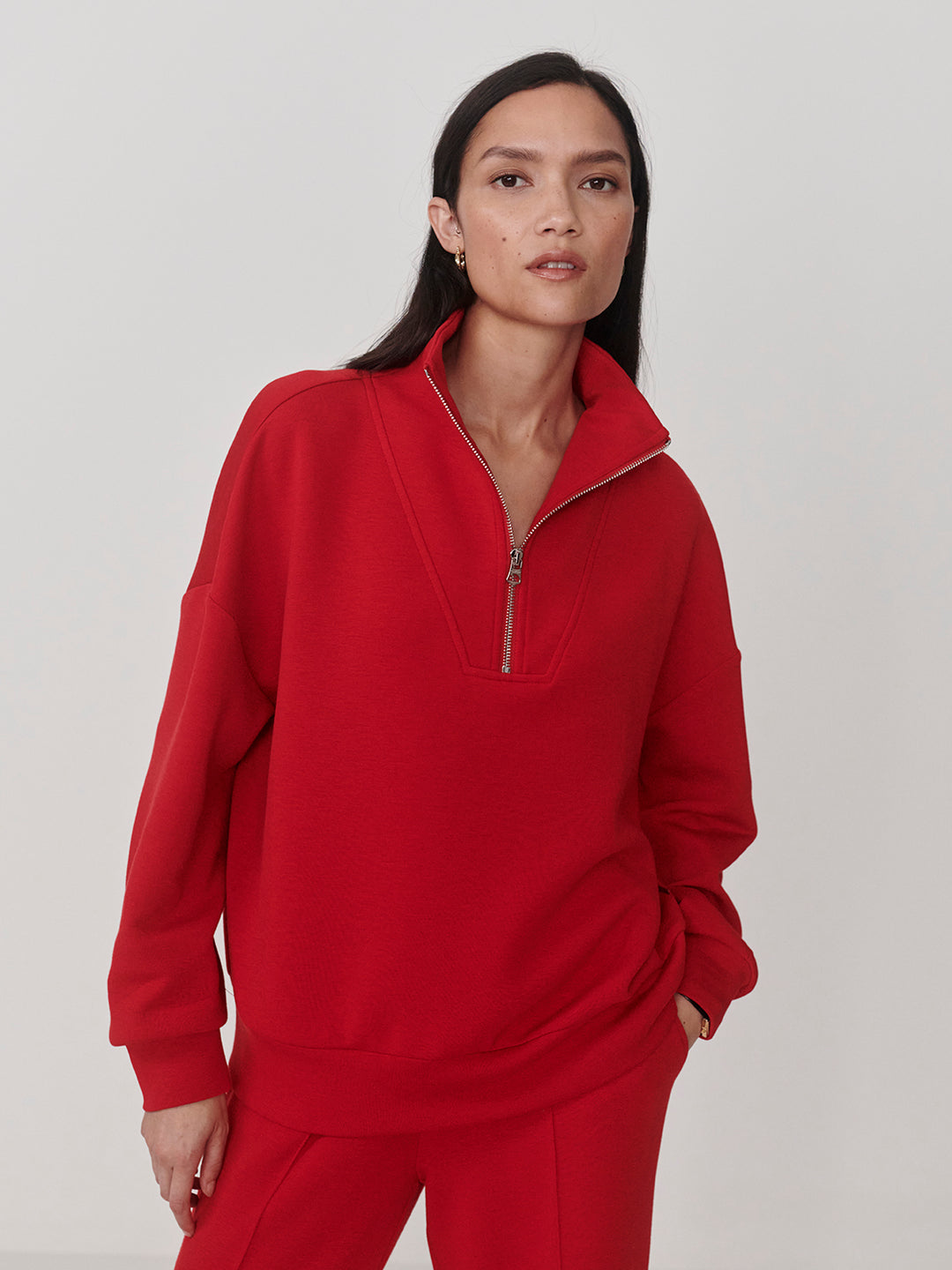 Varley Hawley Half Zip Sweat in Red Marl