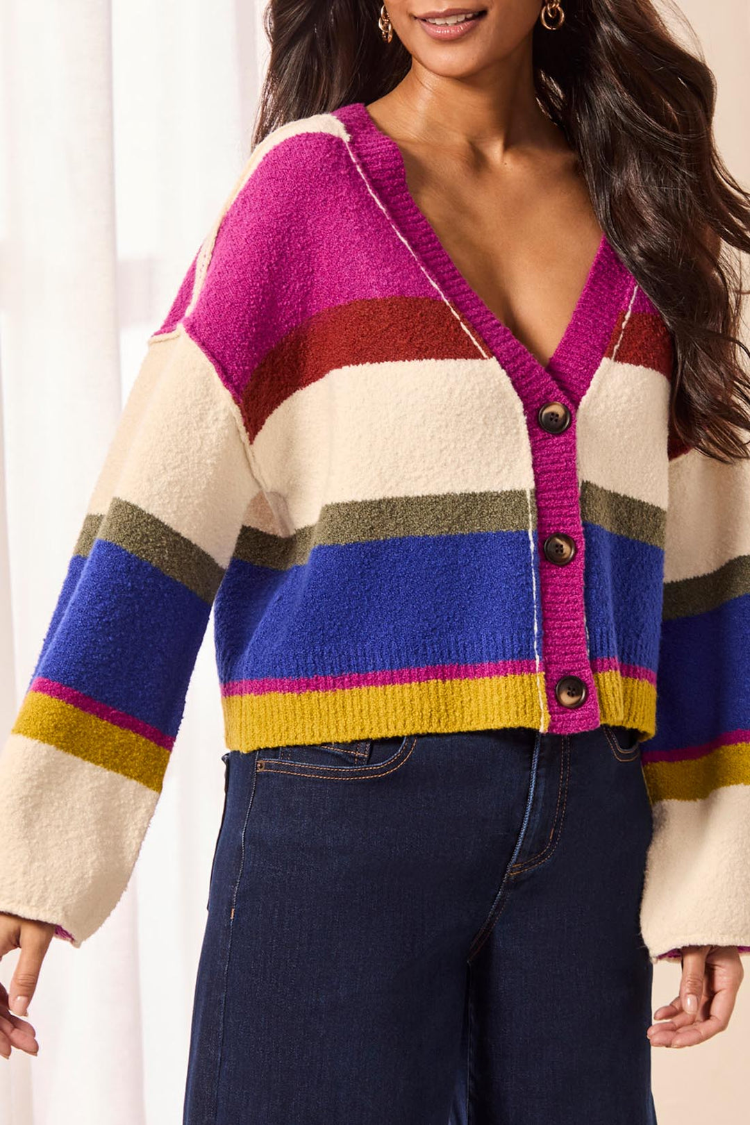 Tribal Puff Sleeve Cardigan in Cream Multi