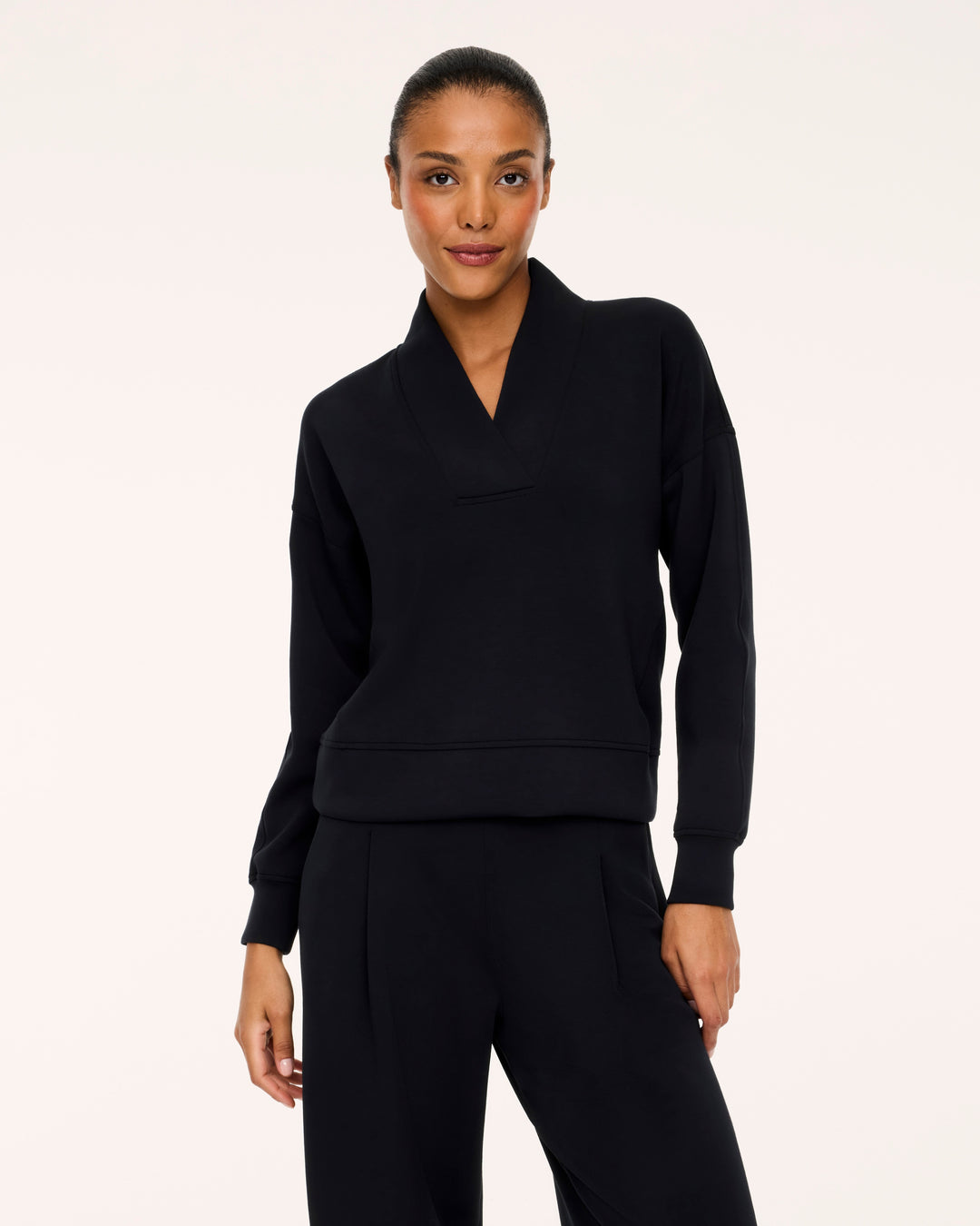 Spanx Airessentials® V-neck Long Sleeve Top in Very Black