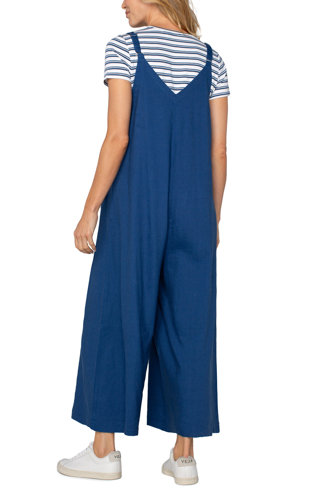 Liverpool Los Angeles Wide Leg Crop Denim Blue Jumpsuit