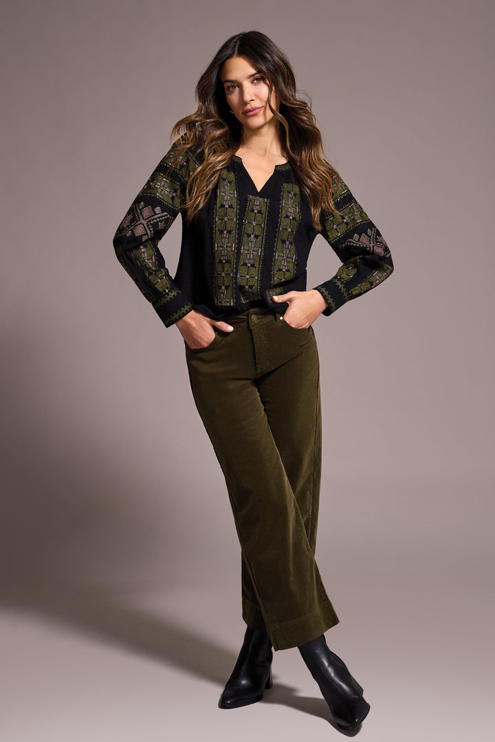 Tribal Long Sleeve Blouse With Floral Embroidery