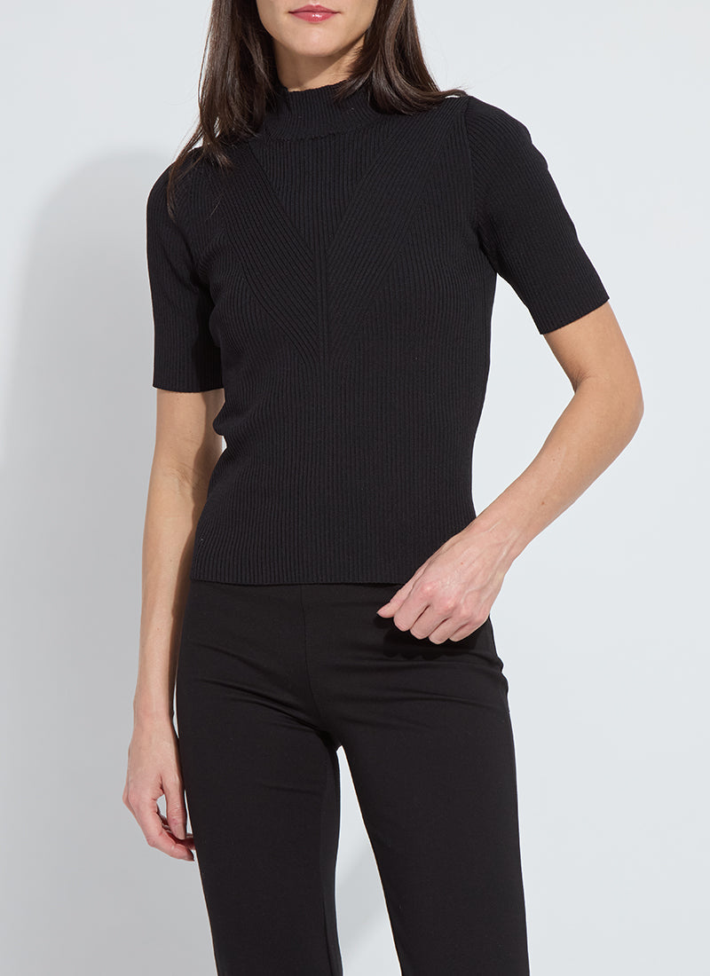 Lysse Bendette Short Sleeve Ribbed Top in Black