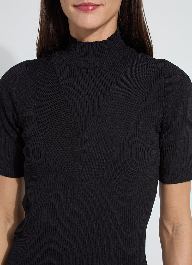 Lysse Bendette Short Sleeve Ribbed Top in Black