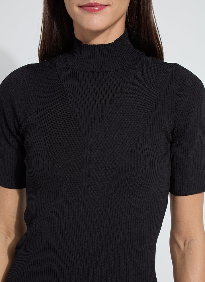 Lysse Bendette Short Sleeve Ribbed Top in Black
