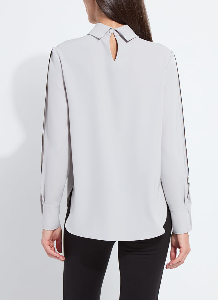 Lysse Lizandra Reversed Collar Blouse in Pearl Grey