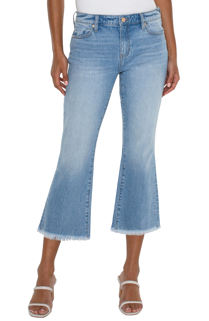 Liverpool Hannah Crop Flare With Fray Hem in Denim