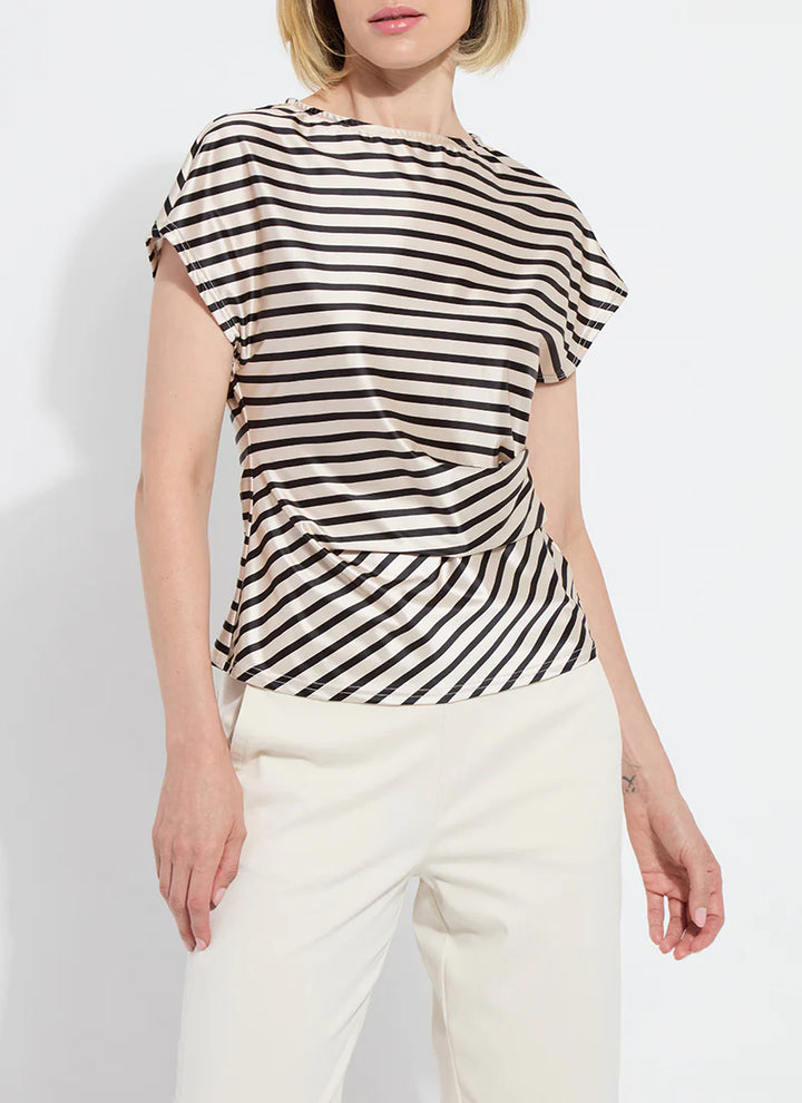 Lysse Bruna Side Draped Striped Beige Top