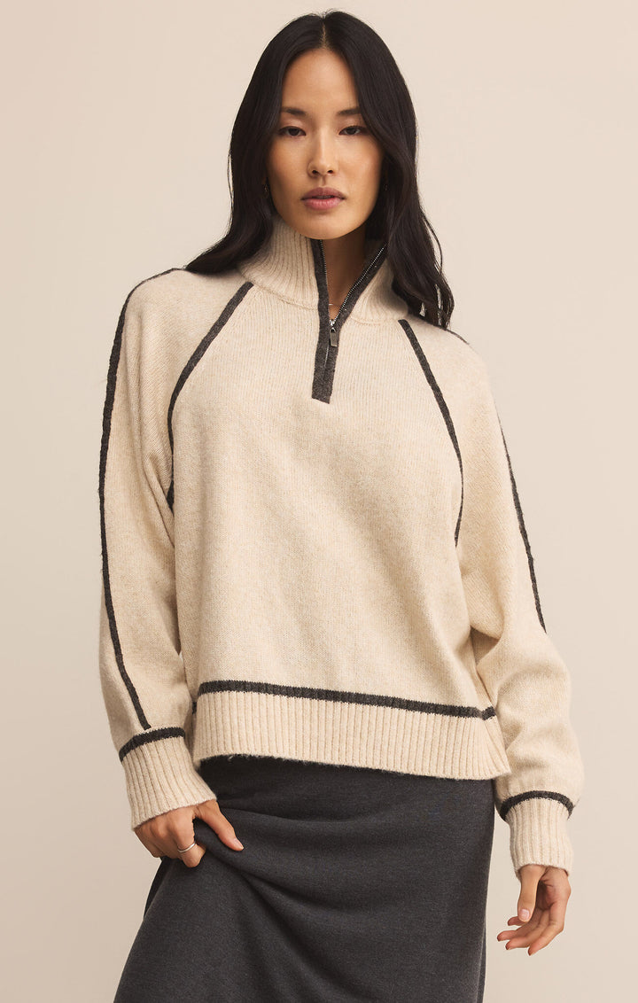 Z Supply Alps Half Zip Sweater in Light Oatmeal Heather
